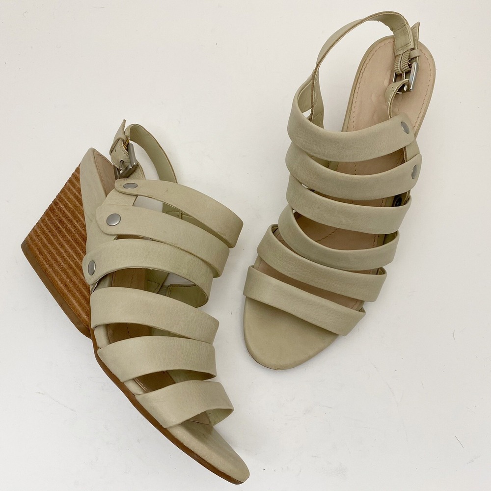Naya‎ Lassie Multi Strap Studded Wedge Sandals Womens 9M Cream Leather